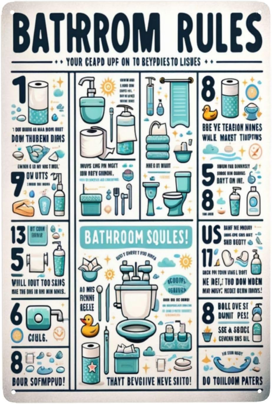 Home Bathroom Rules - Забавная и необычная металлическая табличка с