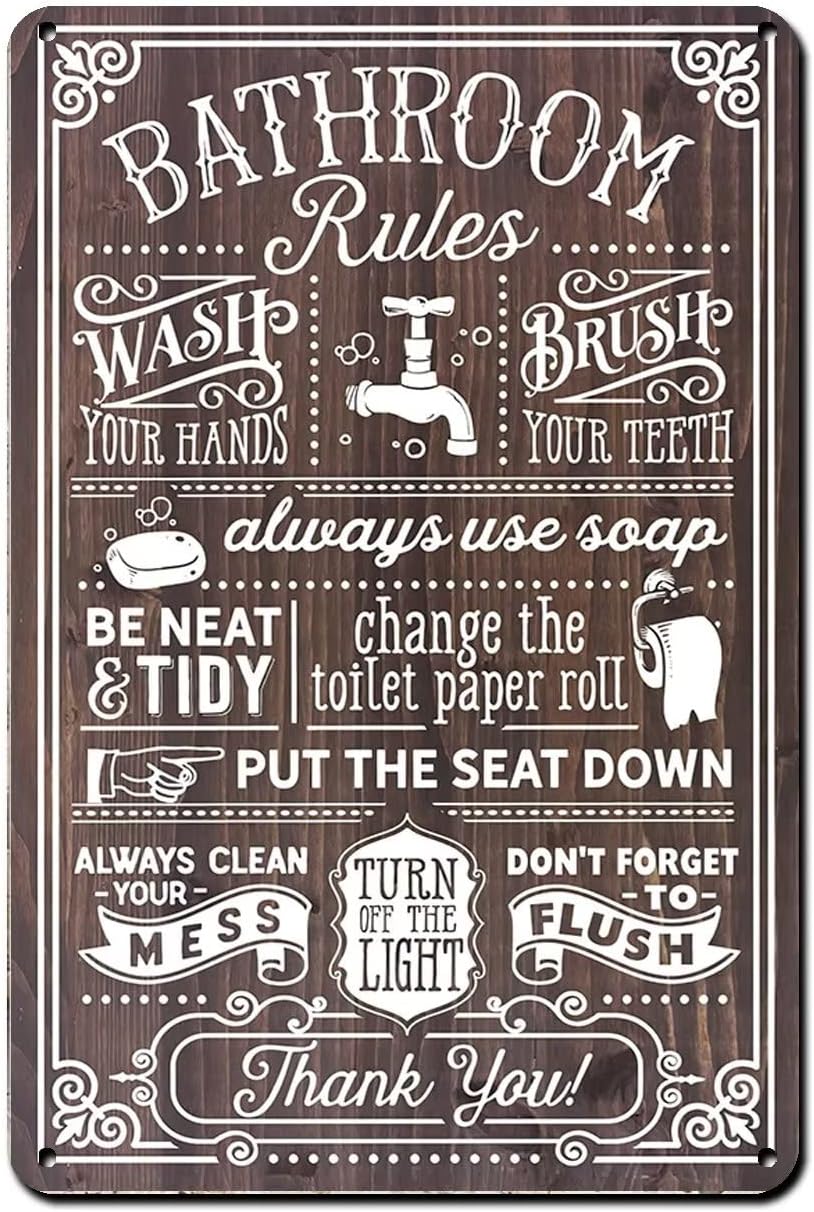 Home Bathroom Rules - Забавная винтажная жестяная табличка с правилами