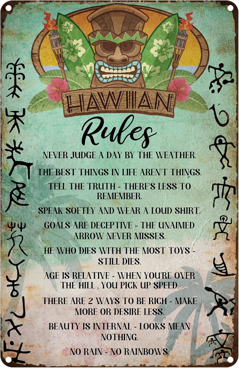 Home Bathroom Rules - Винтажная жестяная табличка «Правила Гавайев», забавная