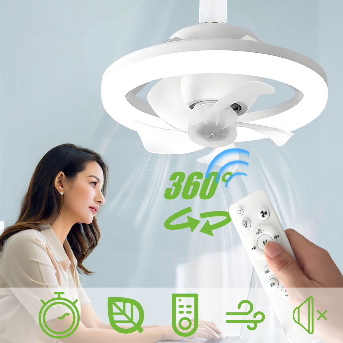 Home Bathroom Ventilation - 360 ° Вращающаяся потолочный вентилятор E27,