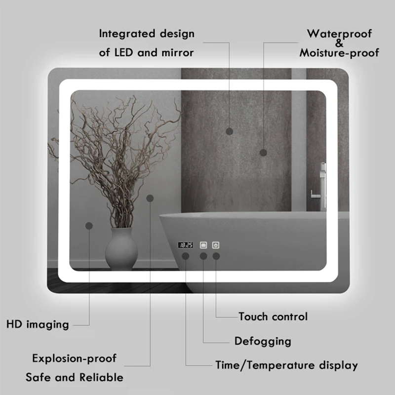 Зеркало для ванной 70x90 см, п – обзор и цена Bathroom Mirror Led
